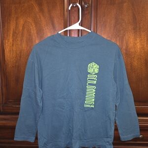 H&M Kids Long Sleeve Shirt - Blue with Green Gaming Print